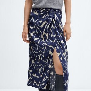 Mango Blue and Cream Patterned Blouse